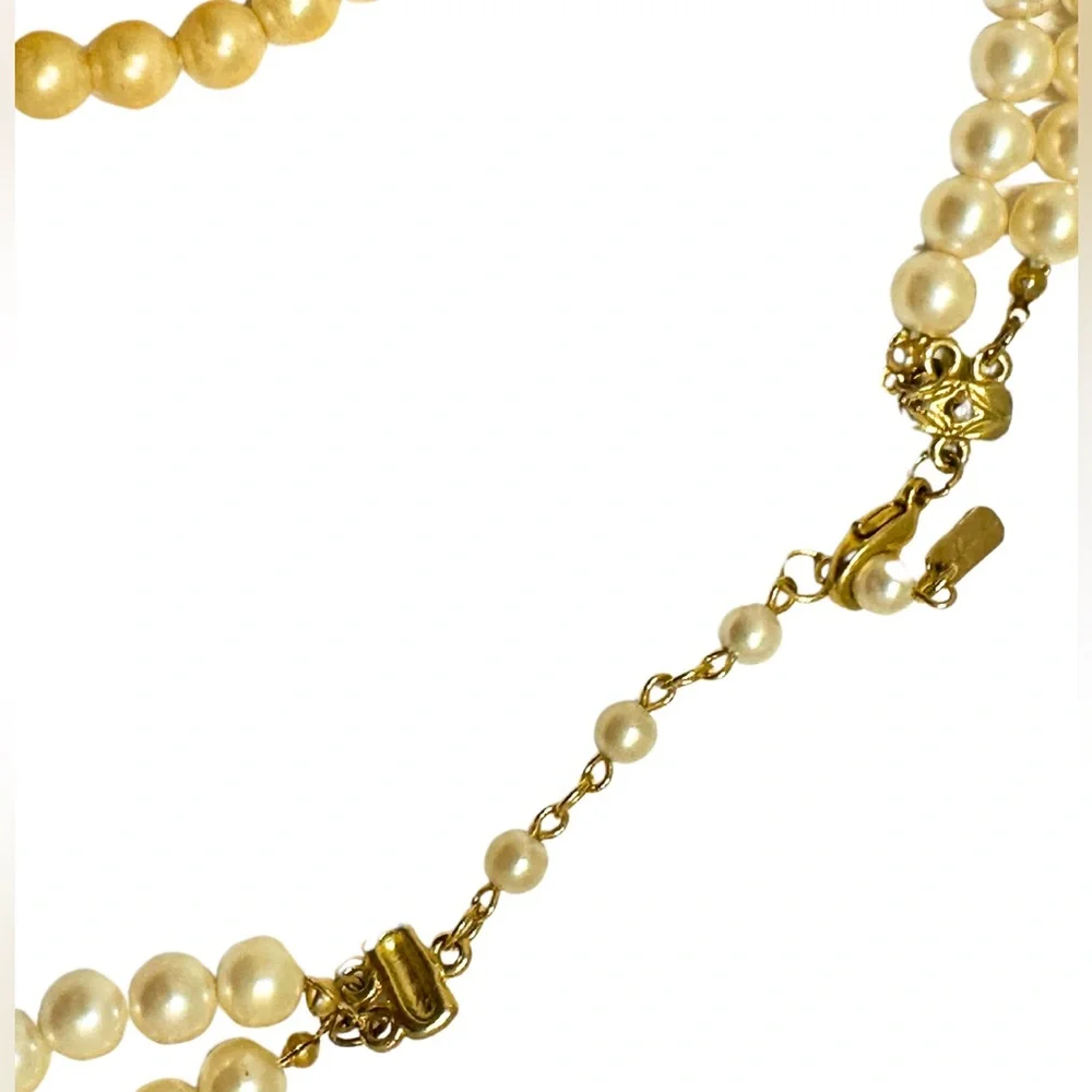 Double Strand Pearls + Pearl Cabochon and Rhinestones Focal Point Prom Jewelry